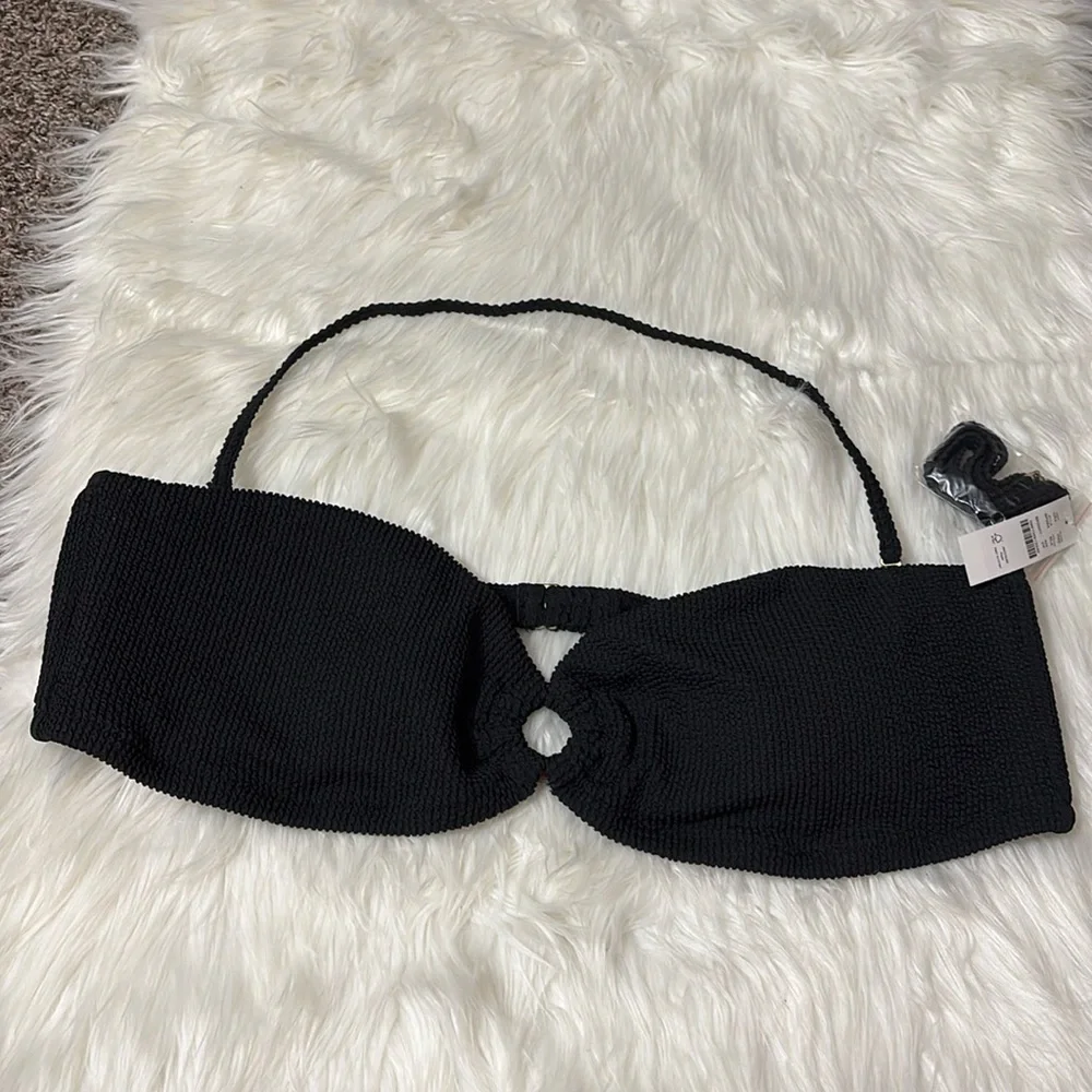 NWT J. Crew Black Heritage Textured O-Ring Bandeau Bikini Top Only Size 2X